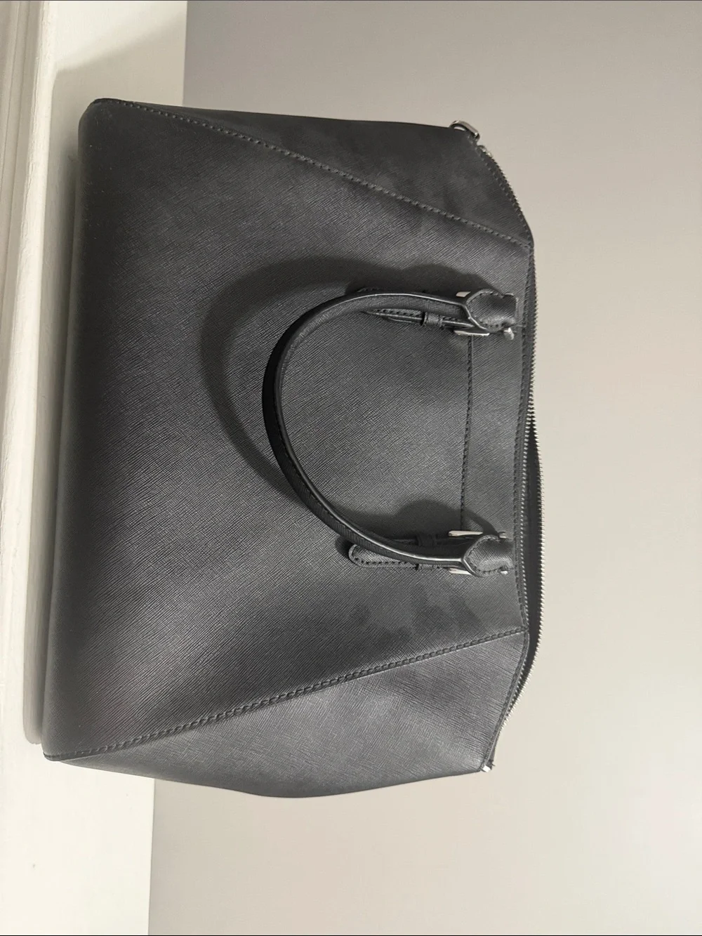 Michael Kors Black Saffiano Satchel with Logo Charm